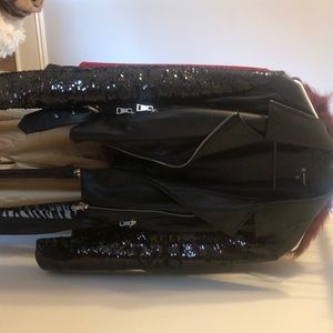 INC Black leather jacket with sequins